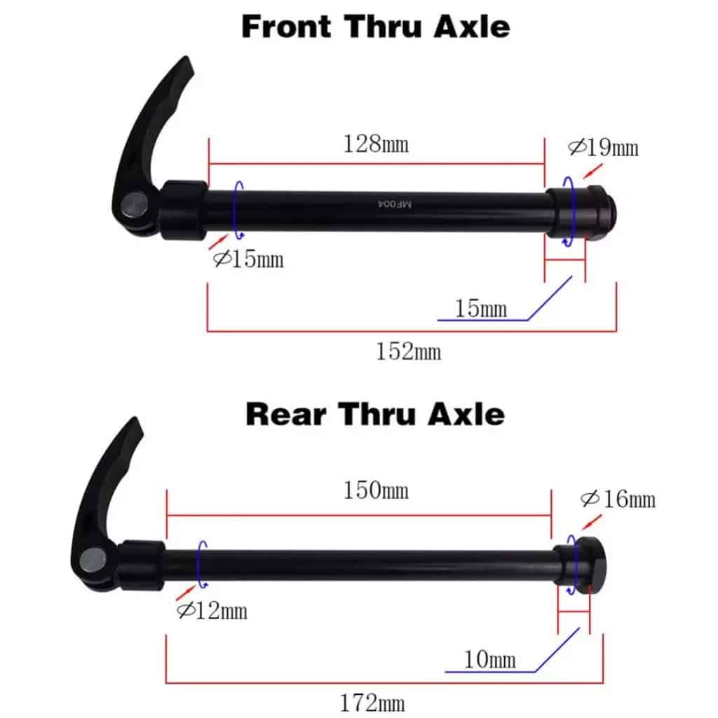 Contoh perbedaan Thru Axle untuk roda depan dan belakang