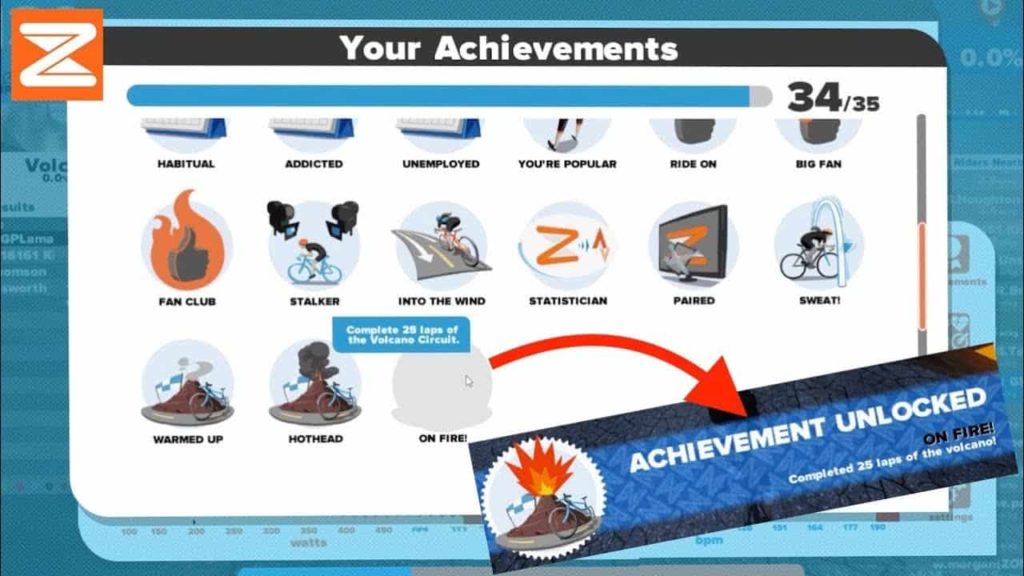 Achievement Unlock pada level Zwift