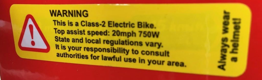 Contoh Label Sepeda listrik kelas 2 (Ebike Class 2)